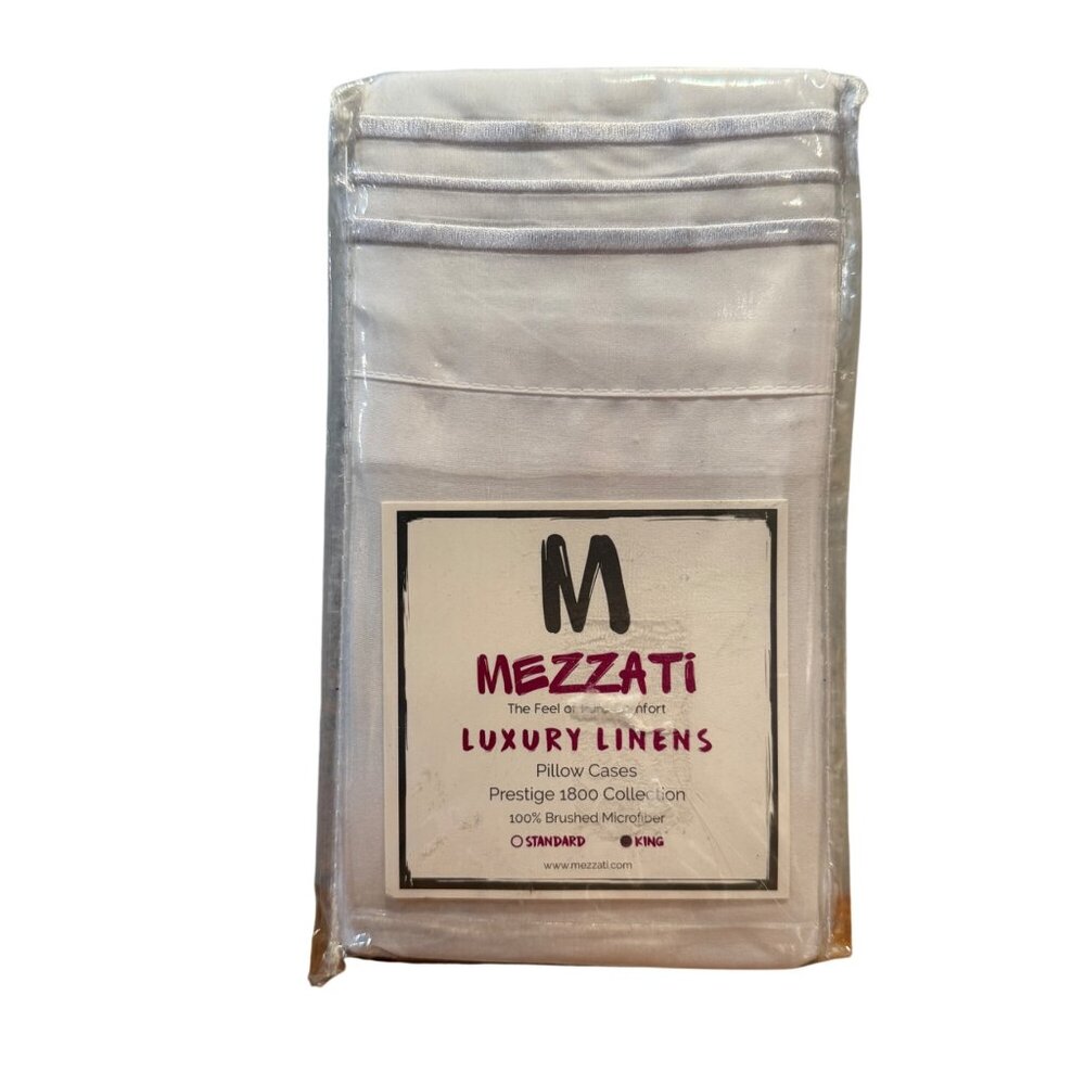 Mezzati Luxury Linens King Pillowcases White 2-Pack 1800 Collection